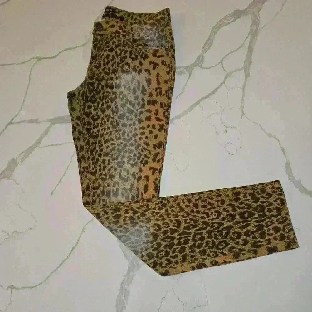 Vanilla Star Womens Stretch Leopard Distress Washed Straight Leg Jeans Size 7
